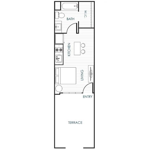 Floor plan for studio, 1 bath, 387 sqft